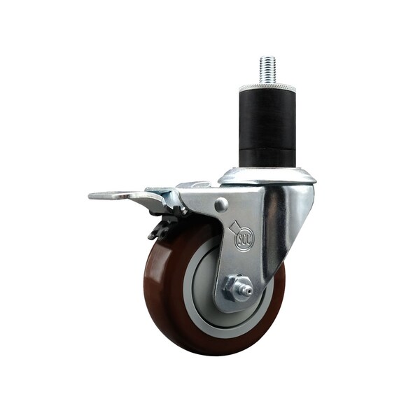 3.5'' Maroon Poly Swivel 1-3/4'' Expanding Stem Caster Total Lock Brake
